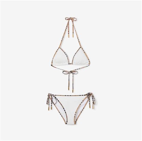 Check Trim Bikini in White 